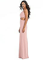 Side View Thumbnail - Rose - PANTONE Rose Quartz One-Shoulder Midriff Cutout Maxi Dress