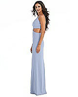 Side View Thumbnail - Sky Blue One-Shoulder Midriff Cutout Maxi Dress