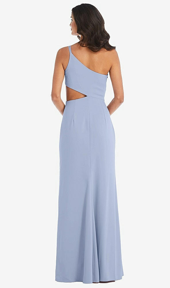 Back View - Sky Blue One-Shoulder Midriff Cutout Maxi Dress