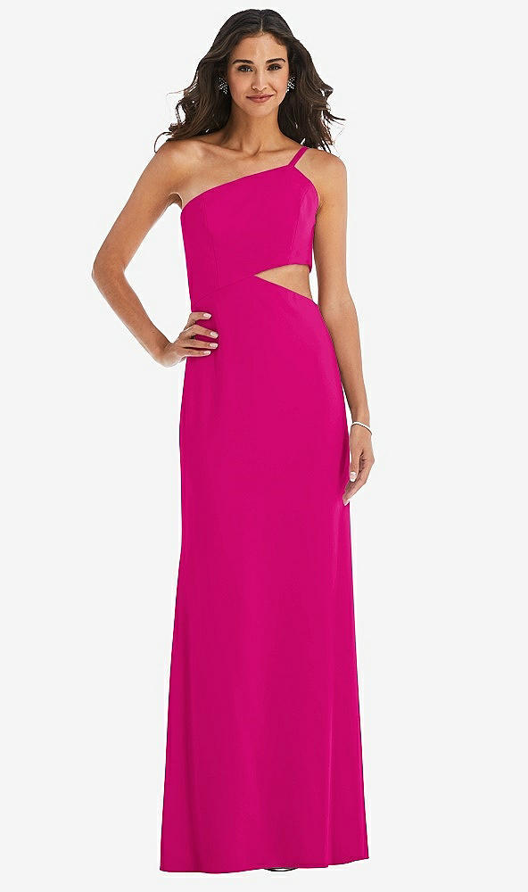 Front View - Think Pink One-Shoulder Midriff Cutout Maxi Dress