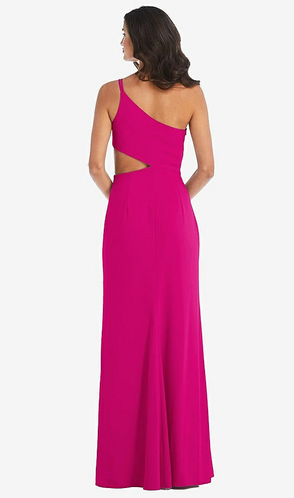 Back View - Think Pink One-Shoulder Midriff Cutout Maxi Dress