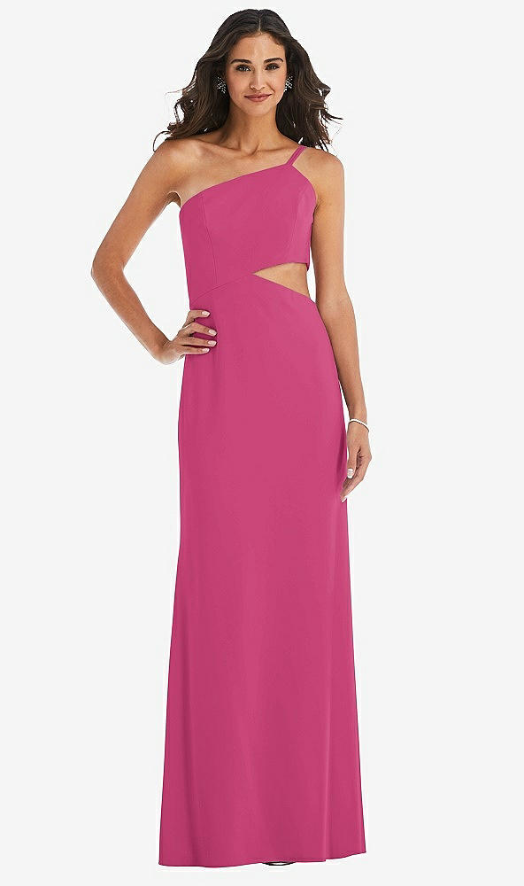 Front View - Tea Rose One-Shoulder Midriff Cutout Maxi Dress