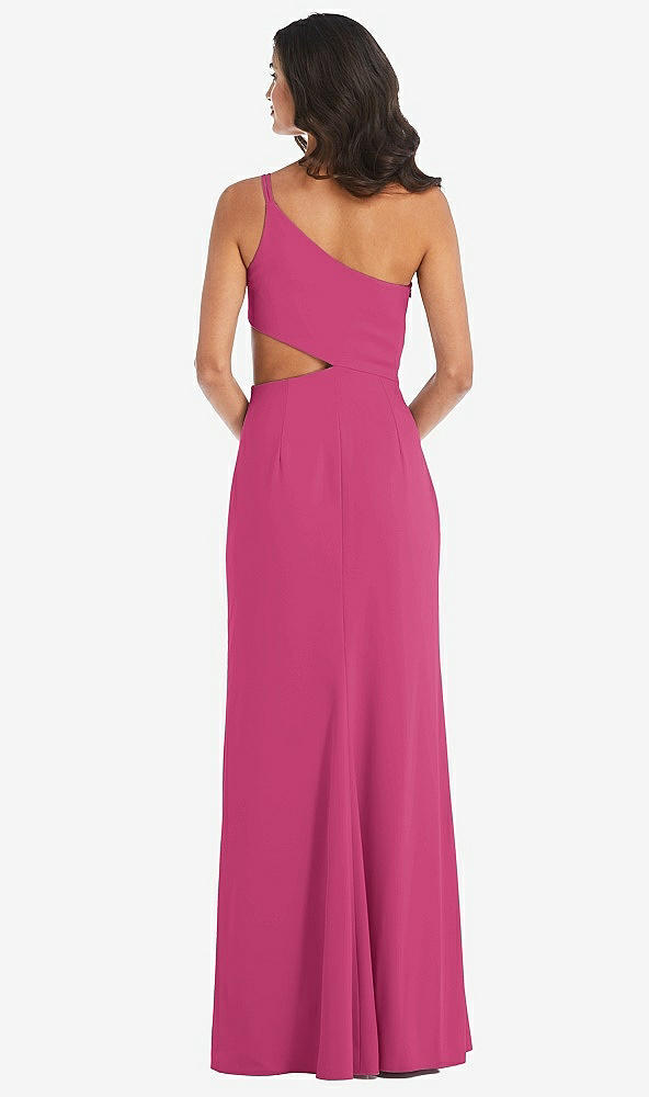 Back View - Tea Rose One-Shoulder Midriff Cutout Maxi Dress