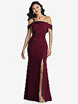 Alt View 1 Thumbnail - Cabernet One-Shoulder Draped Cuff Maxi Dress with Front Slit