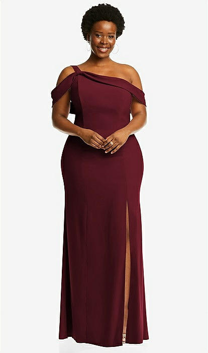 One Shoulder Draped Cuff Maxi Dress with Front Slit