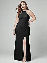 Alt View 1 Thumbnail - Black High-Neck Halter Dress with Twist Criss Cross Back 