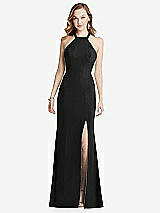 Rear View Thumbnail - Black High-Neck Halter Dress with Twist Criss Cross Back 