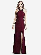 Rear View Thumbnail - Cabernet High-Neck Halter Dress with Twist Criss Cross Back 