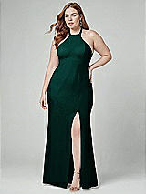 Alt View 1 Thumbnail - Evergreen High-Neck Halter Dress with Twist Criss Cross Back 