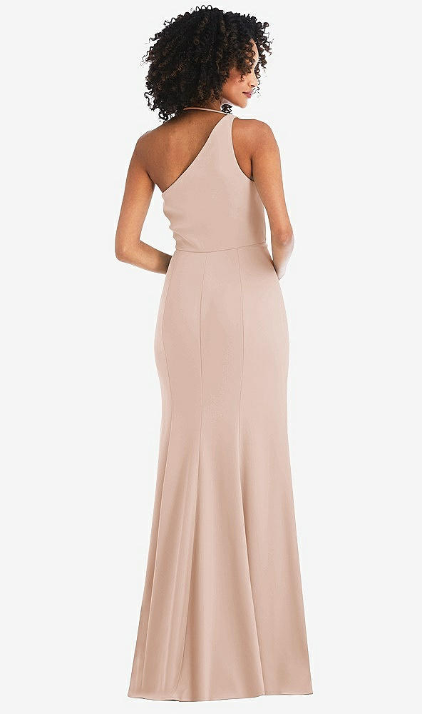 Back View - Cameo One-Shoulder Draped Cowl-Neck Maxi Dress