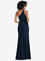 Rear View Thumbnail - Midnight Navy One-Shoulder Draped Cowl-Neck Maxi Dress