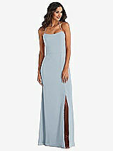 Front View Thumbnail - Mist Spaghetti Strap Tie Halter Backless Trumpet Gown