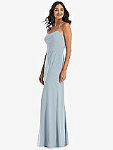 Side View Thumbnail - Mist Spaghetti Strap Tie Halter Backless Trumpet Gown