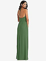 Rear View Thumbnail - Vineyard Green Spaghetti Strap Tie Halter Backless Trumpet Gown