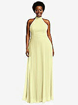 Front View Thumbnail - Butter Yellow High Neck Halter Backless Maxi Dress