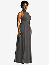 Side View Thumbnail - Caviar Gray High Neck Halter Backless Maxi Dress