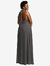 Rear View Thumbnail - Caviar Gray High Neck Halter Backless Maxi Dress