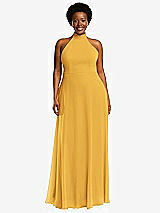 Front View Thumbnail - NYC Yellow High Neck Halter Backless Maxi Dress