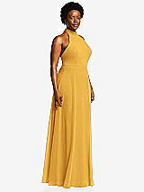 Side View Thumbnail - NYC Yellow High Neck Halter Backless Maxi Dress