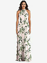 Alt View 2 Thumbnail - Palm Beach Print High Neck Halter Backless Maxi Dress