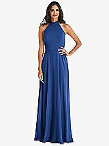 Alt View 1 Thumbnail - Classic Blue High Neck Halter Backless Maxi Dress