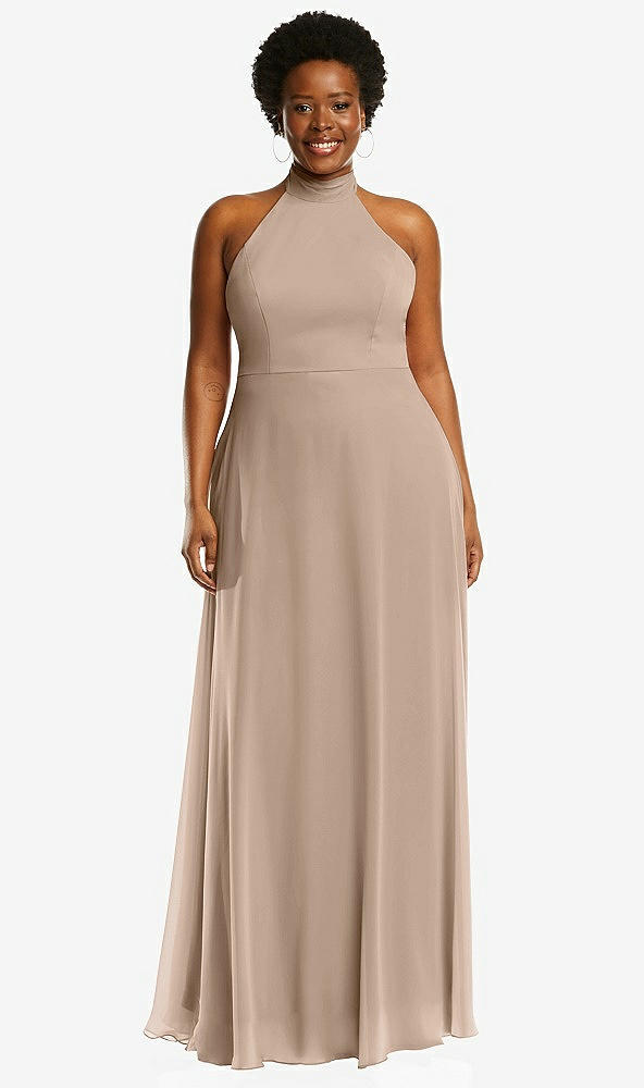 Front View - Topaz High Neck Halter Backless Maxi Dress