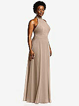 Side View Thumbnail - Topaz High Neck Halter Backless Maxi Dress