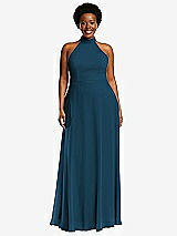 Front View Thumbnail - Atlantic Blue High Neck Halter Backless Maxi Dress