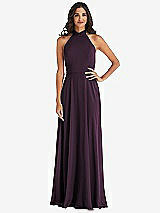 Alt View 1 Thumbnail - Aubergine High Neck Halter Backless Maxi Dress