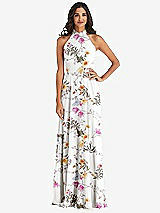 Alt View 1 Thumbnail - Butterfly Botanica Ivory High Neck Halter Backless Maxi Dress