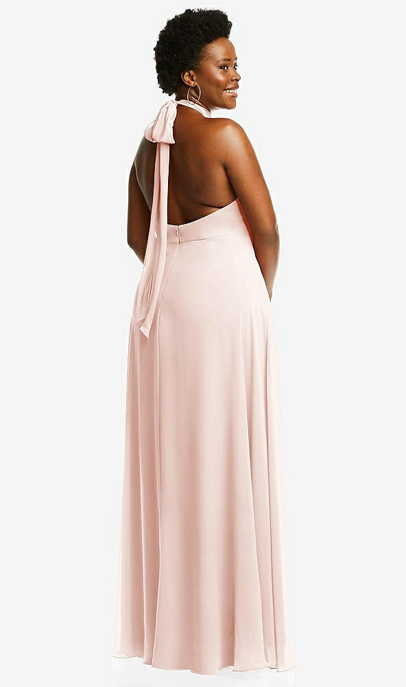 Back View - Blush High Neck Halter Backless Maxi Dress