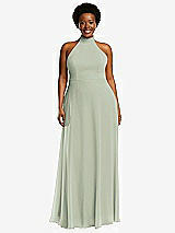 Front View Thumbnail - Celadon High Neck Halter Backless Maxi Dress