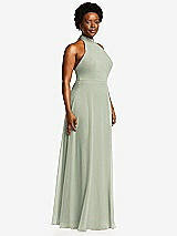 Side View Thumbnail - Celadon High Neck Halter Backless Maxi Dress