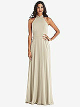 Alt View 1 Thumbnail - Champagne High Neck Halter Backless Maxi Dress