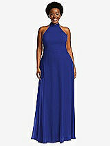 Front View Thumbnail - Cobalt Blue High Neck Halter Backless Maxi Dress