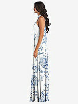 Alt View 3 Thumbnail - Cottage Rose Dusk Blue High Neck Halter Backless Maxi Dress