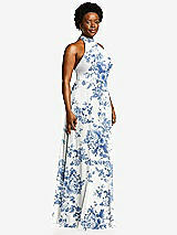 Side View Thumbnail - Cottage Rose Dusk Blue High Neck Halter Backless Maxi Dress