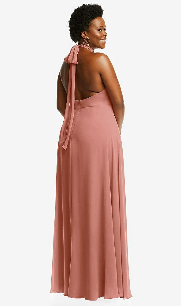 Back View - Desert Rose High Neck Halter Backless Maxi Dress