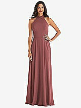 Alt View 1 Thumbnail - English Rose High Neck Halter Backless Maxi Dress