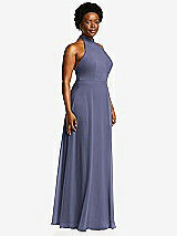 Side View Thumbnail - French Blue High Neck Halter Backless Maxi Dress