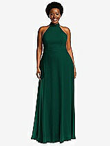 Front View Thumbnail - Hunter Green High Neck Halter Backless Maxi Dress