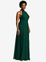 Side View Thumbnail - Hunter Green High Neck Halter Backless Maxi Dress