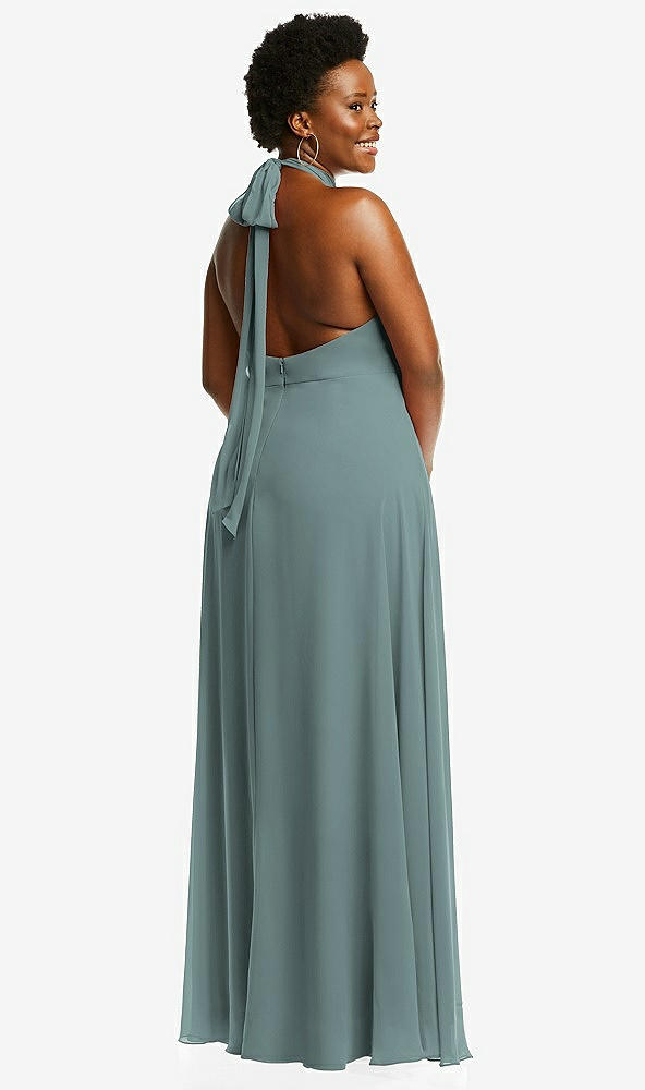 Back View - Icelandic High Neck Halter Backless Maxi Dress