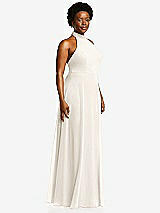 Side View Thumbnail - Ivory High Neck Halter Backless Maxi Dress