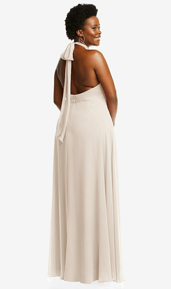 Back View - Oat High Neck Halter Backless Maxi Dress