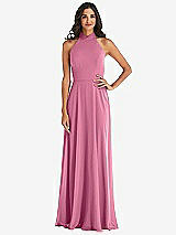 Alt View 1 Thumbnail - Orchid Pink High Neck Halter Backless Maxi Dress