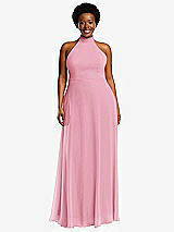 Front View Thumbnail - Peony Pink High Neck Halter Backless Maxi Dress