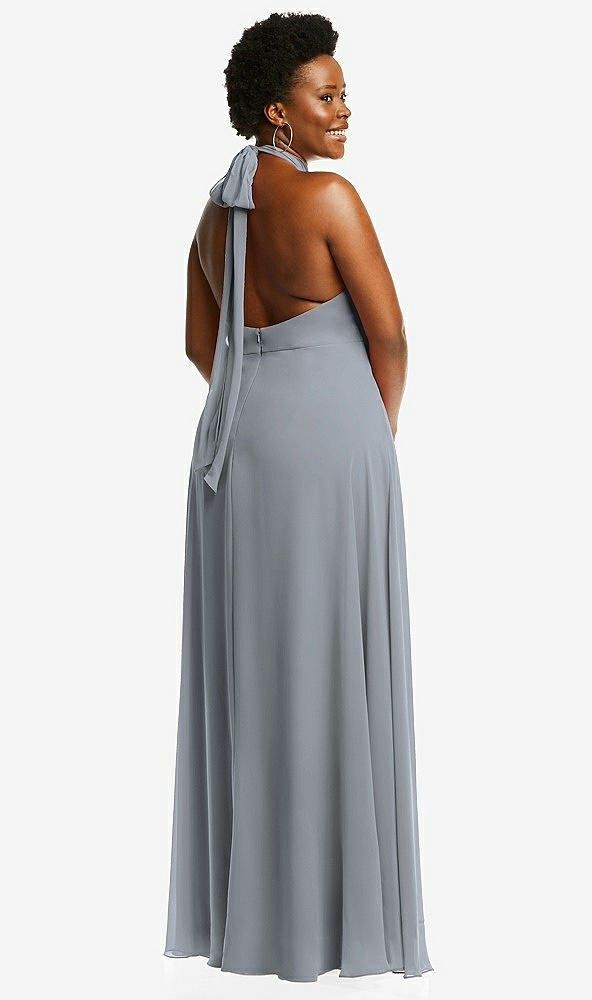 Back View - Platinum High Neck Halter Backless Maxi Dress