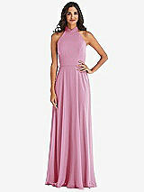 Alt View 1 Thumbnail - Powder Pink High Neck Halter Backless Maxi Dress