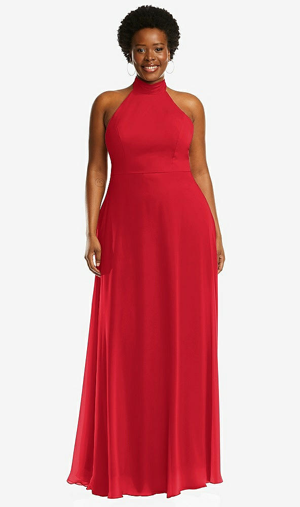 Front View - Parisian Red High Neck Halter Backless Maxi Dress